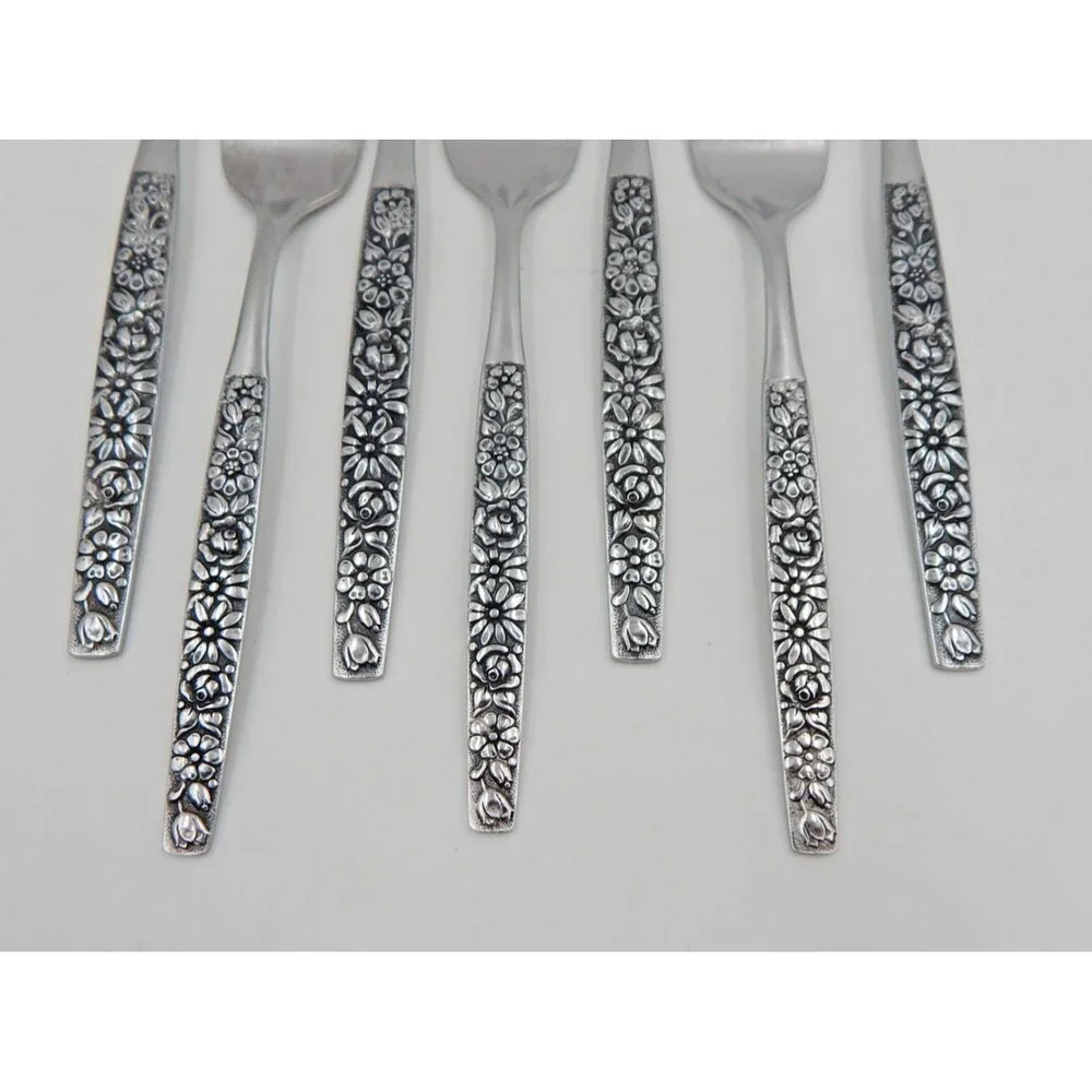 Rogers Deluxe Oneida Stainless Malibu Dinner Dessert Salad Floral Flatware Lot/7